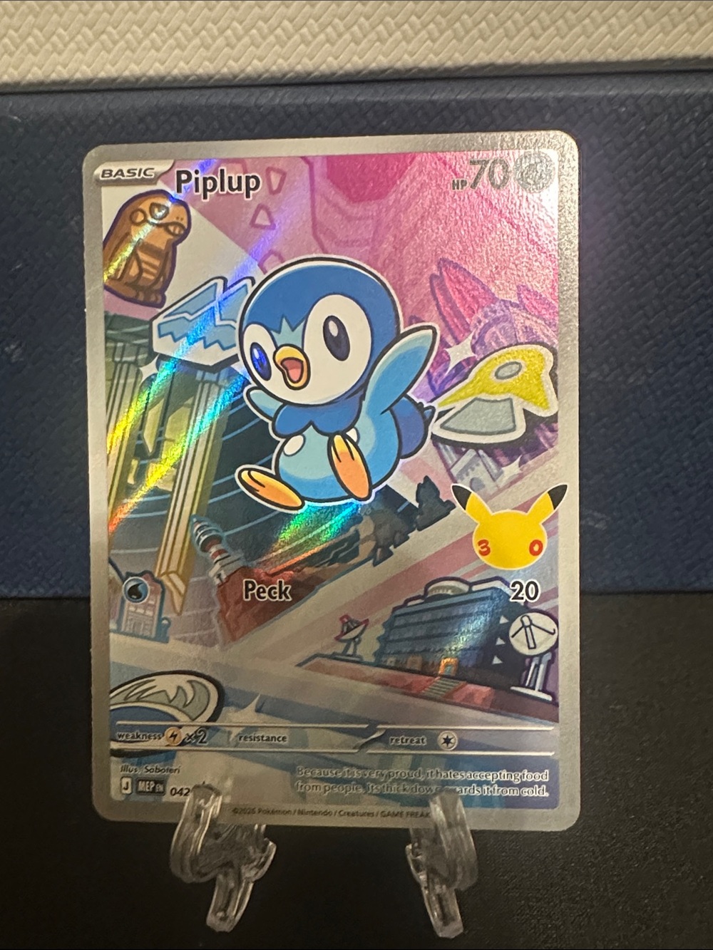 Pokemon Piplup Holographic Card - Blue & Yellow Accents